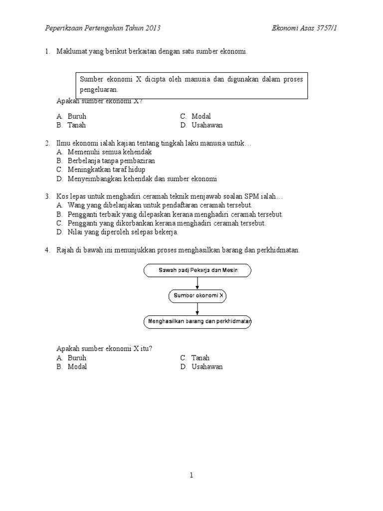Soalan Ekonomi Asas Kertas 1 Tingkatan 5 Pdf