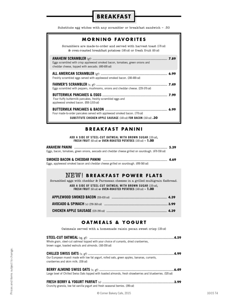 Corner Bakery Cafe Menu Coleslaw Salad