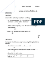 Worksheet: Math Grade9 Marks 15 Linear Function Plotting & Graphing Section1