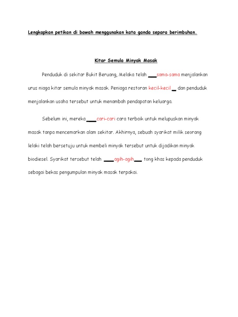 Latihan Kata Ganda Separa Berimbuhan 1 Pdf