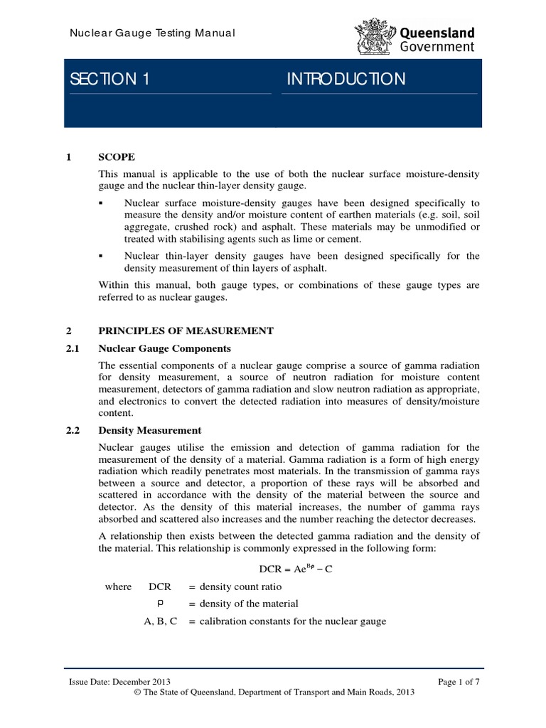 Section 1: Nuclear Gauge Testing Manual | PDF | Neutron | Calibration