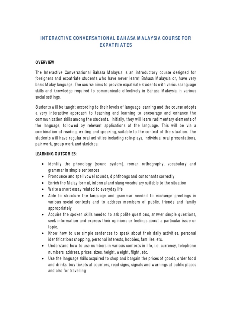 Expatriate Bahasa Malaysia Course | PDF | Indonesian Language | Verb