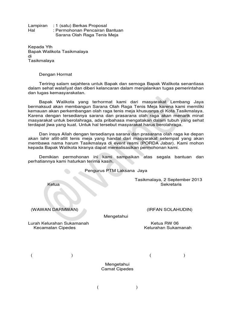 Contoh Surat Ping Pong
