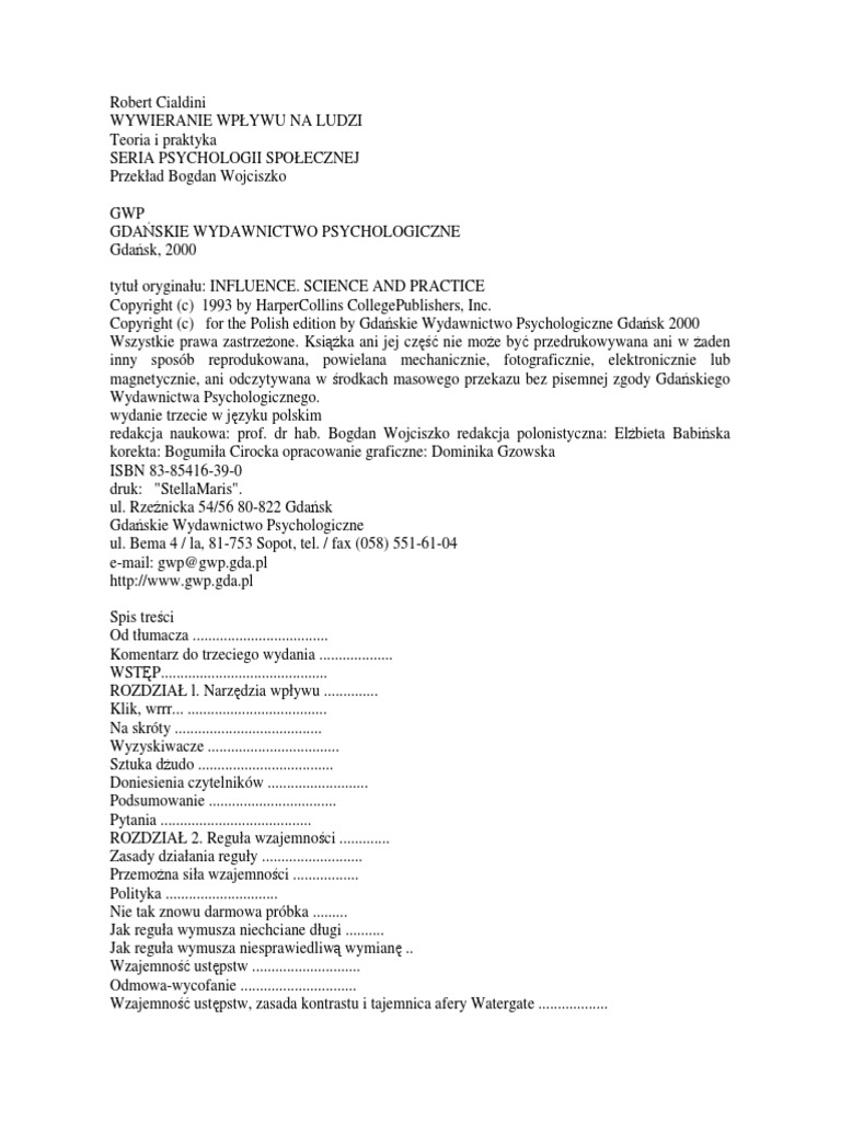 Cialdini Wywieranie Wpływu Na Ludzi Pdf
