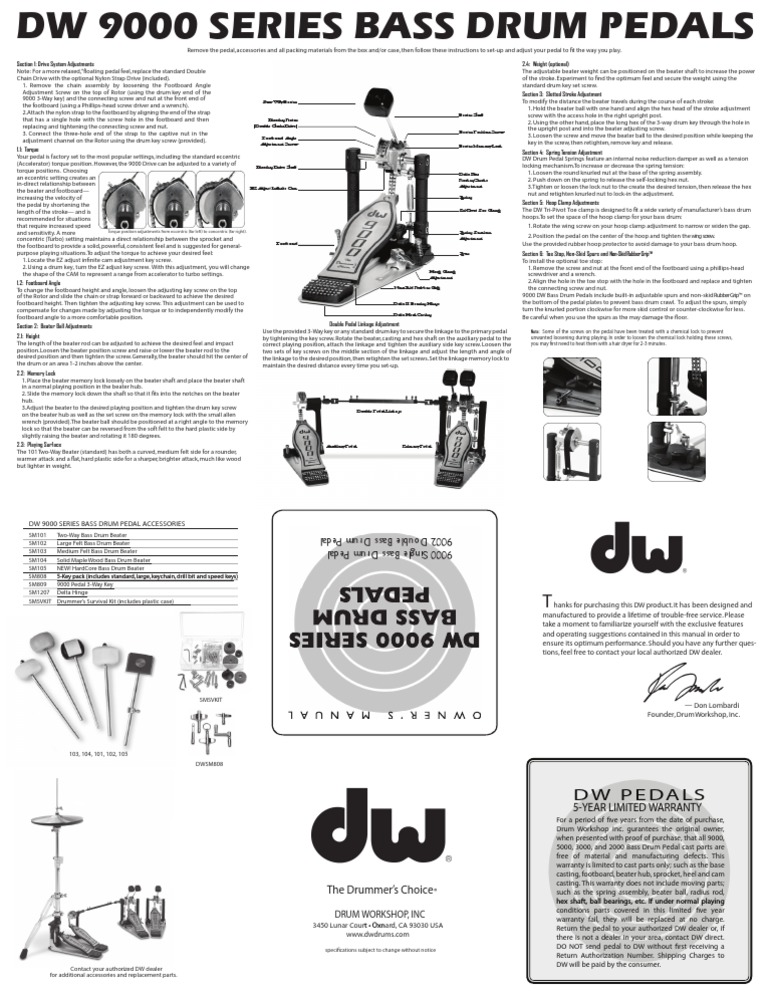 Dw 9000 Pedal Manual Nut (Hardware) Screw