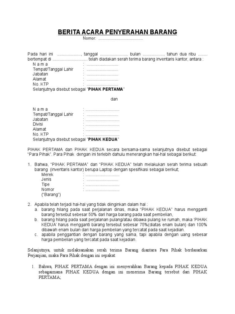 Berita Acara Penyerahan Barang