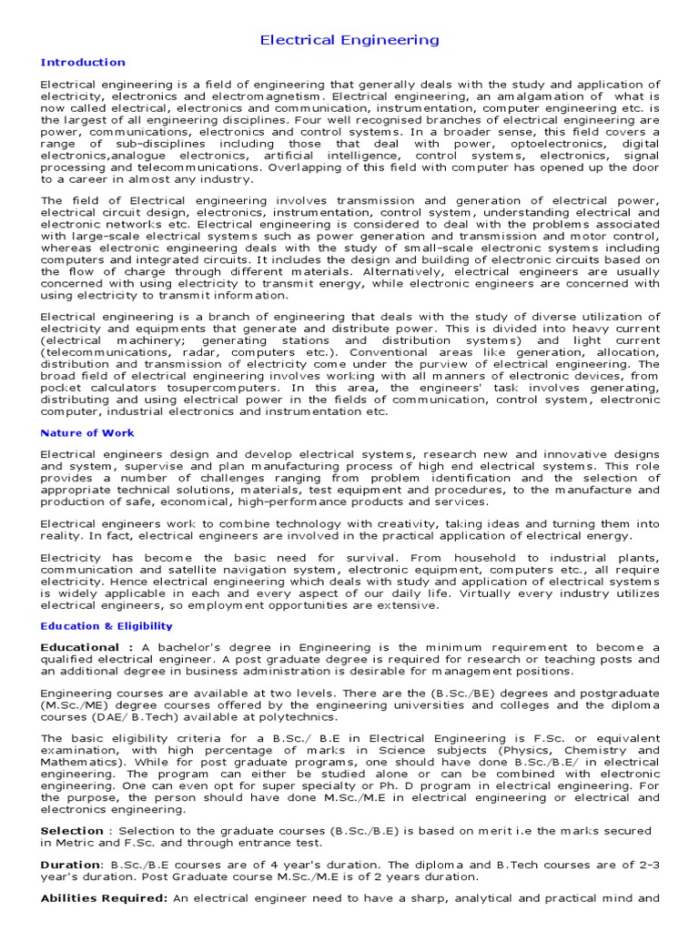 Electrical Engineering Career Scope in Pakistan | PDF | Electrical ...