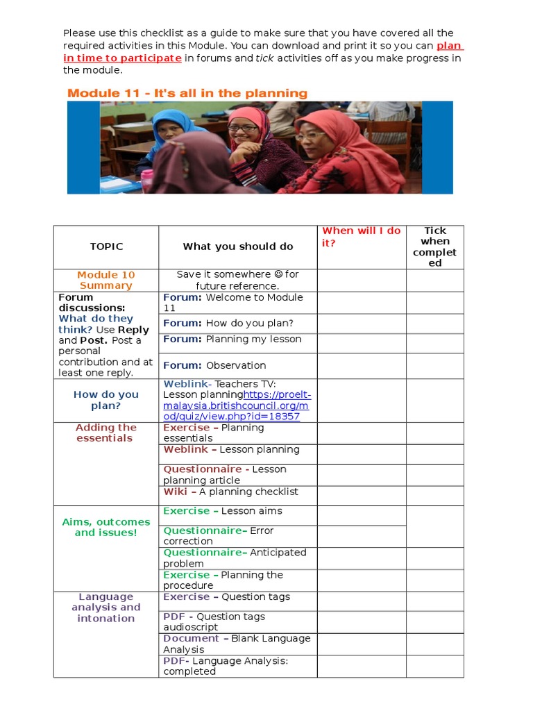 B2 Module 11 Checklist Pdf