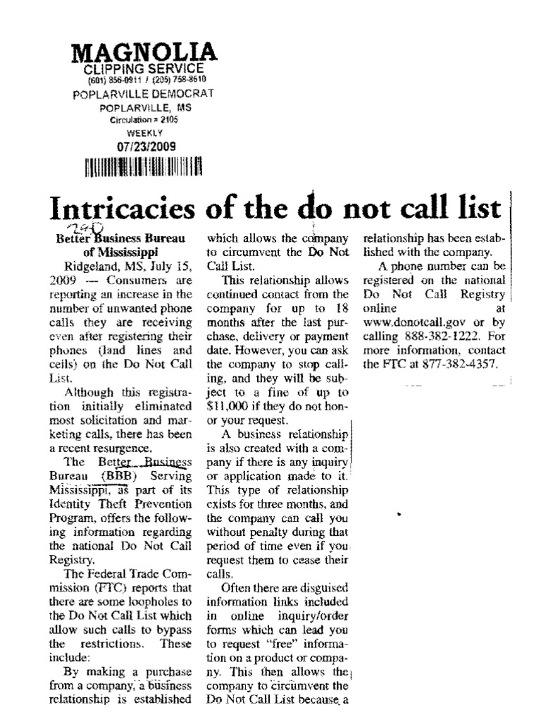 FTC Loopholes in Do Not Call List | PDF | Federal Trade Commission ...
