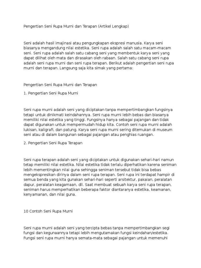 Pengertian Seni Rupa Murni Dan Terapan Pdf
