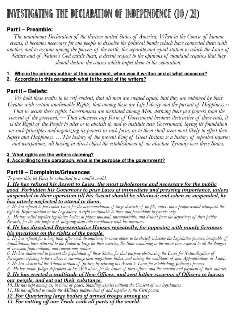 Grievances in the Declaration Explained | PDF | Natural And Legal ...