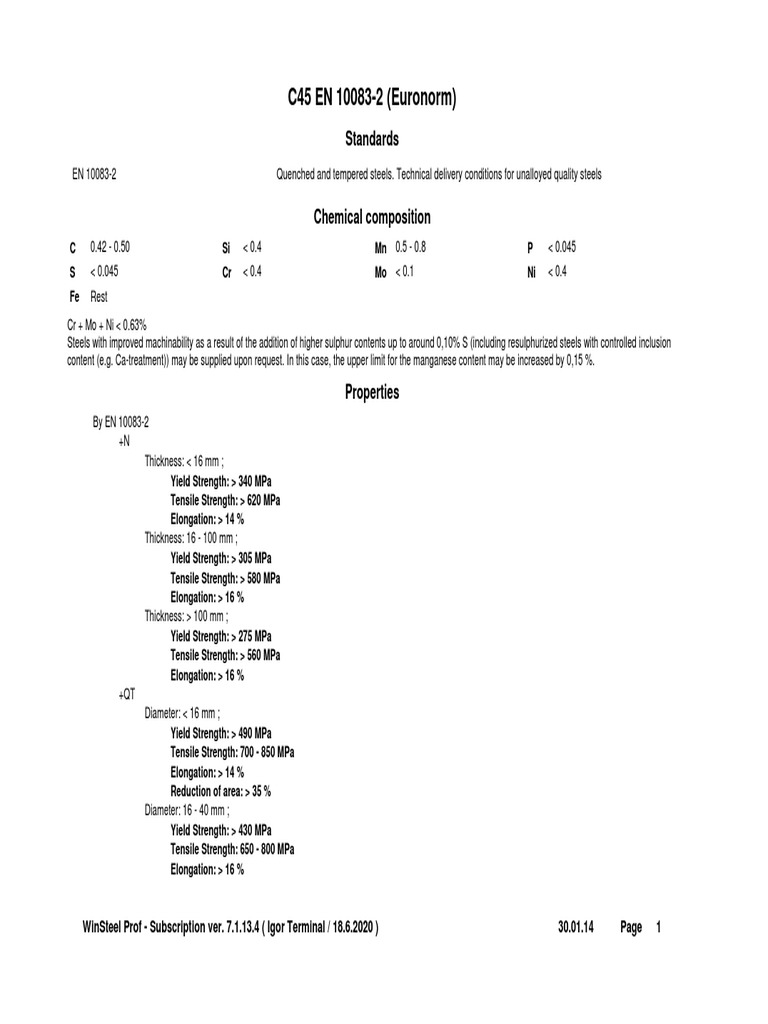 C45 Steel Properties per EN 10083-2 | PDF | Science & Mathematics ...