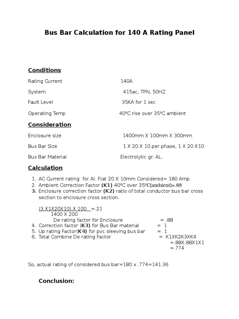 Bus Bar Sizing for 140A Panel | PDF