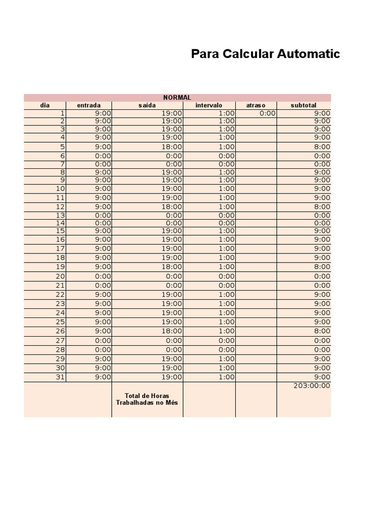 Calculo De Horas Trabalhadas