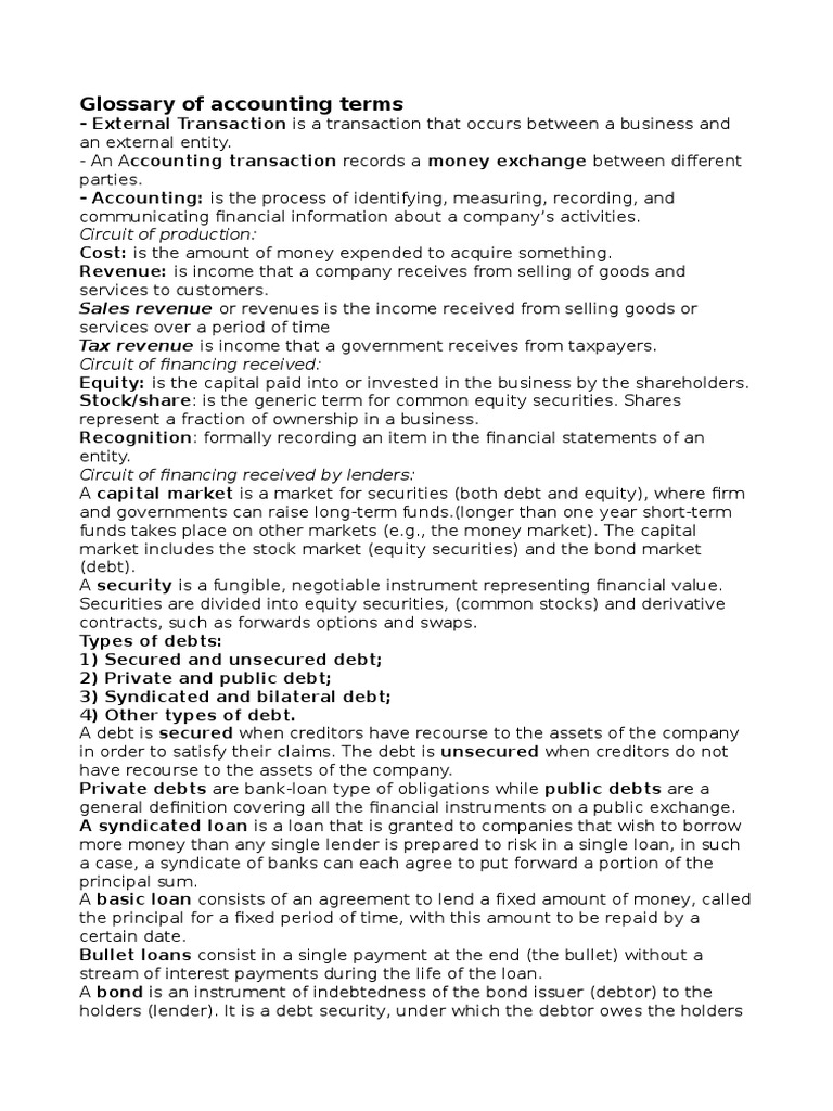 Accounting Terms Glossary Guide | PDF | Deferral | Loans