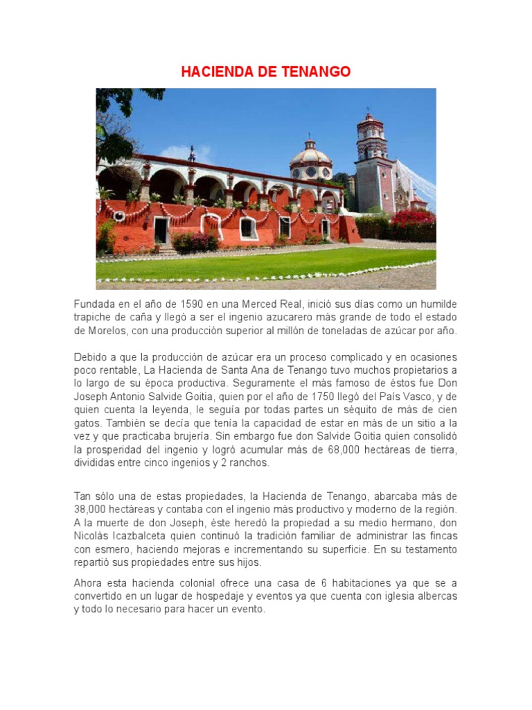 Hacienda de Tenango: Historia y Alojamiento | PDF