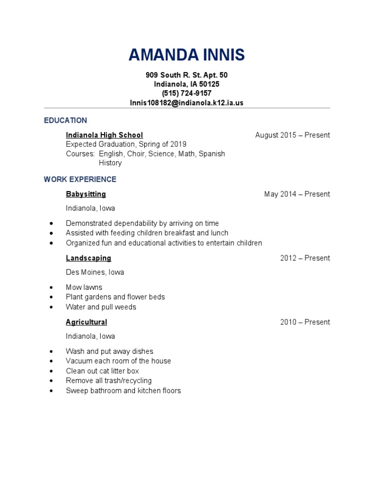 Amanda Innis Resume: Education & Experience | PDF