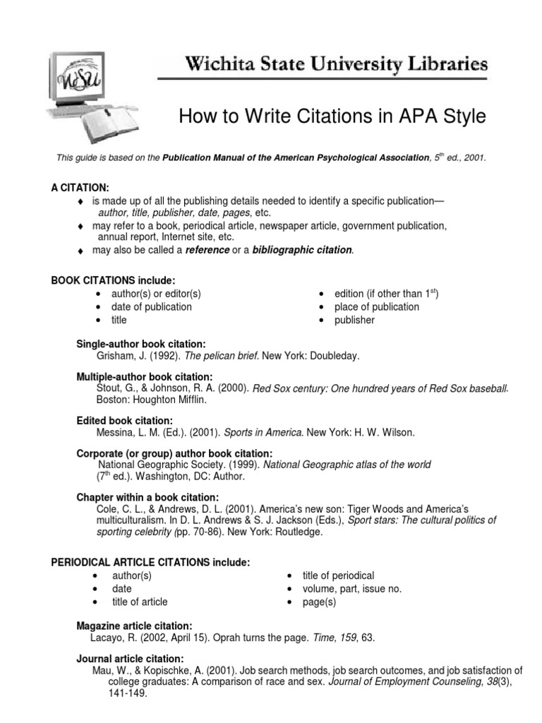 How to Read or Write Citations Citation Apa Style