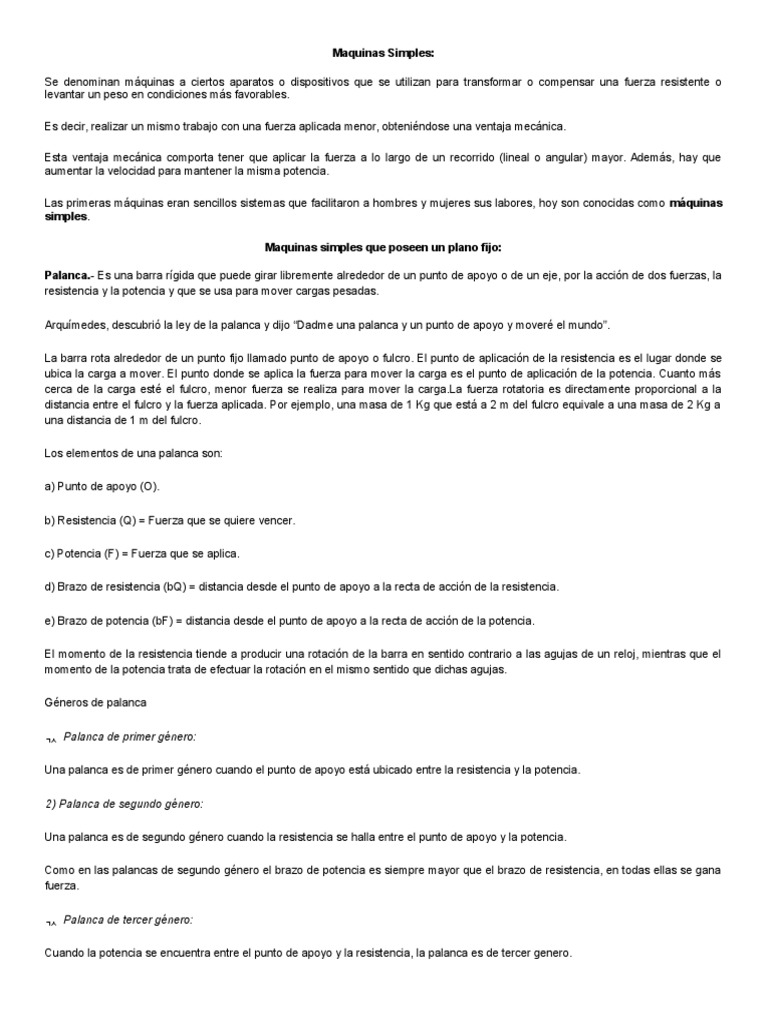 Maquinas Simples Pdf Palanca Tornillo