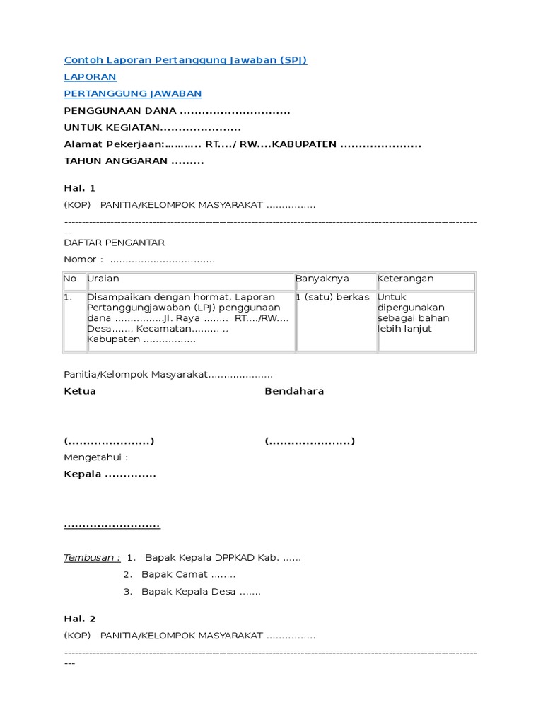 Contoh Laporan Pertanggung Jawaban