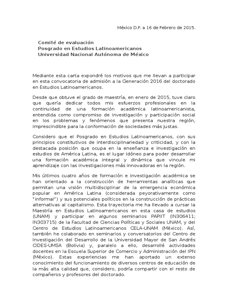 Carta de Exposición de Motivos  America latina  Universidad  Free 30