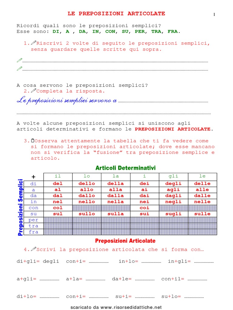 Preposizioni Articolate
