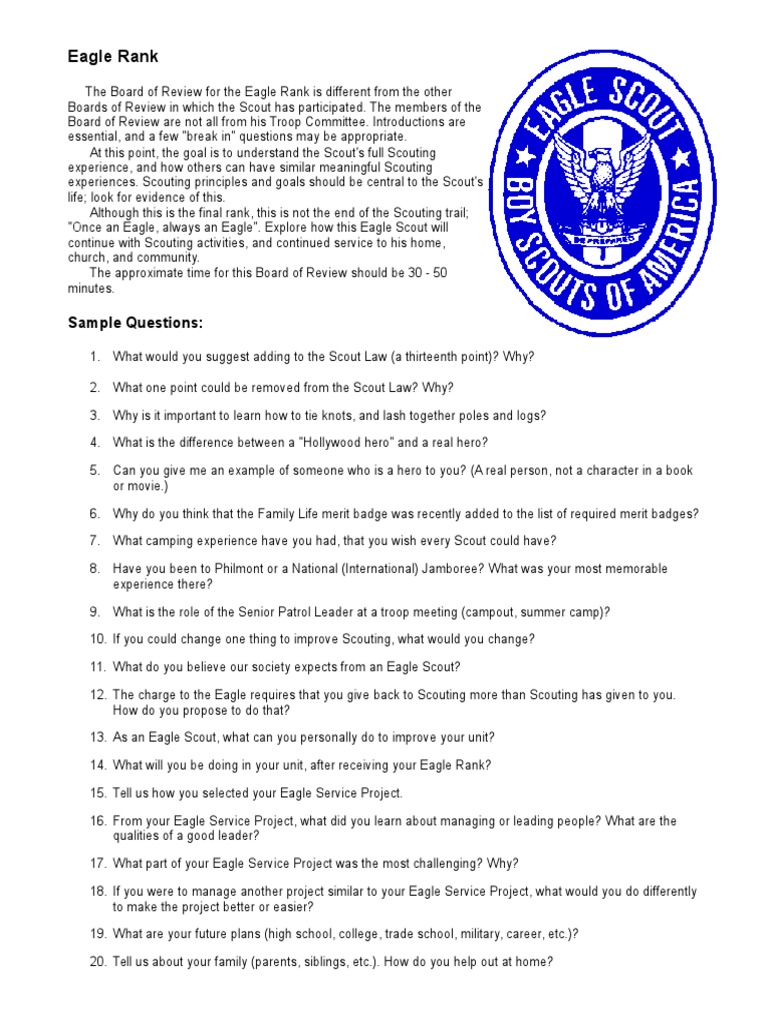 Eagle Board Sample Questions PDF Scouting Boy Scouts Of America