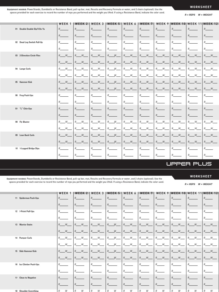 P90X+ Worksheets PDF