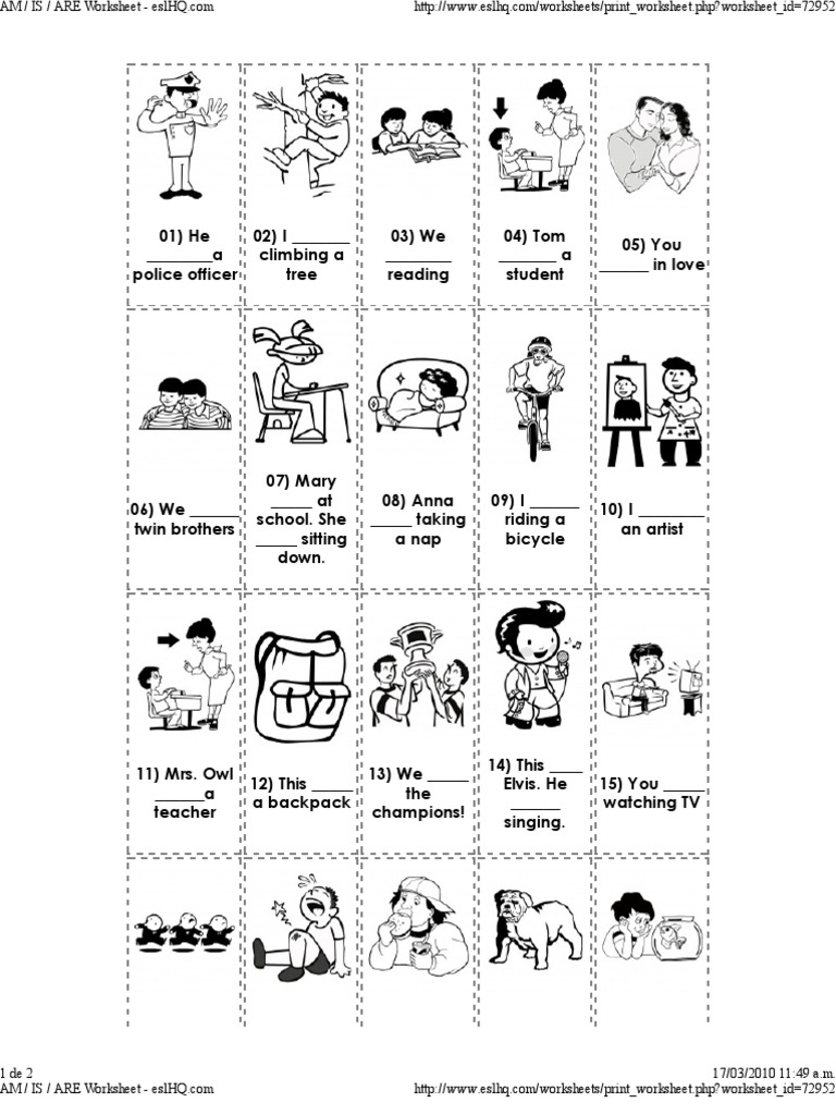AM / Is / ARE Worksheet PDF
