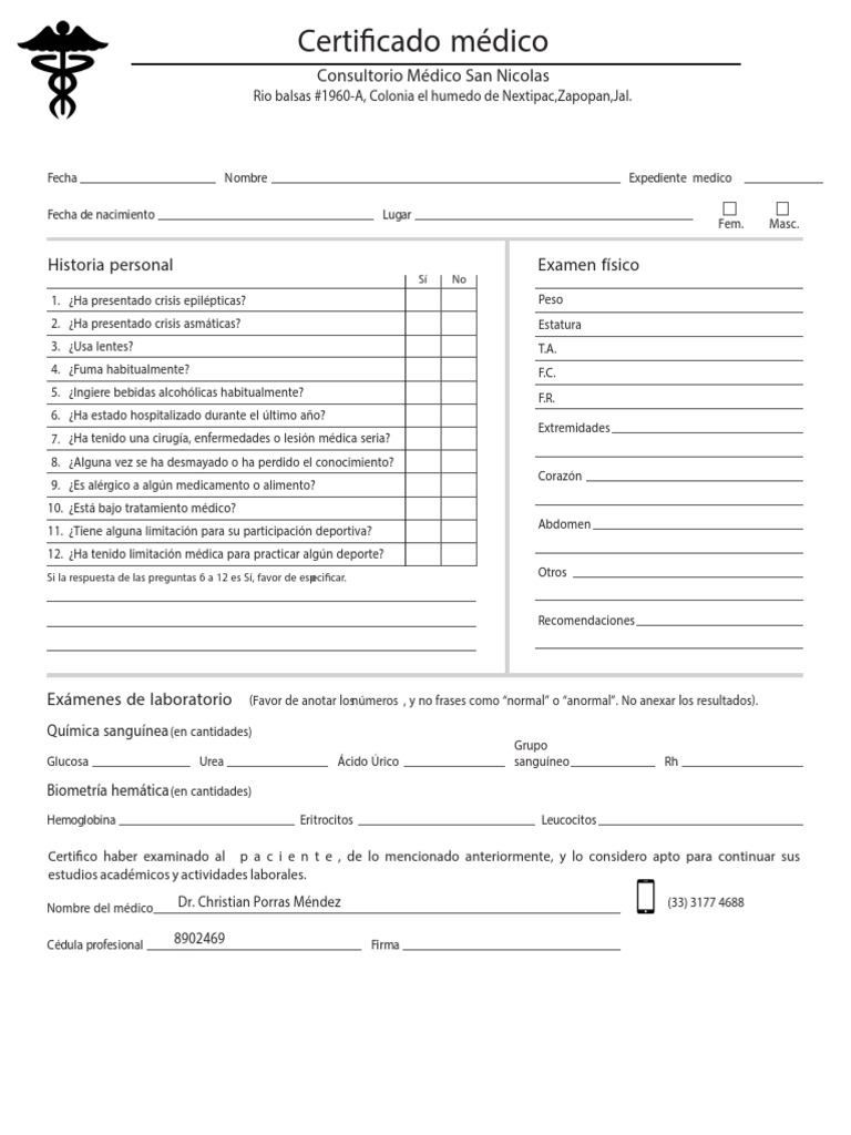 Certificado Medico Pdf