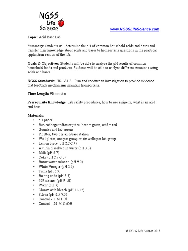 Acid Base Lab PDF Ph Acid