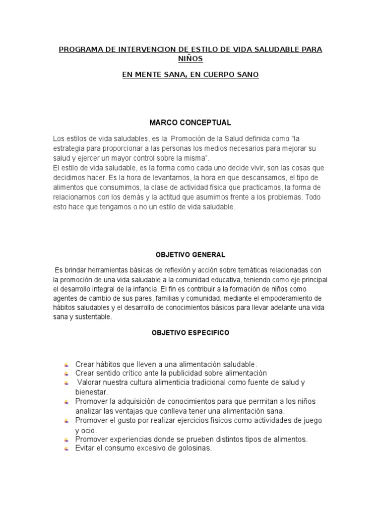 Programa de Intervencion de Estilo de Vida Saludable | PDF | Dieta ...
