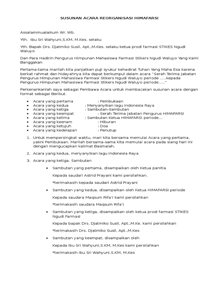 Contoh Susunan Acara Serah Terima Jabatan Mudah