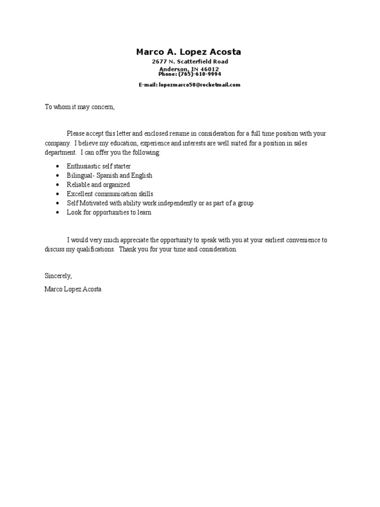 Marco A Lopez Cover Letter | PDF