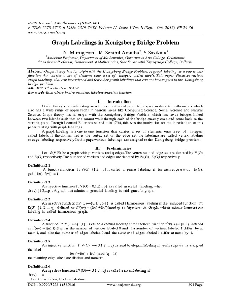 Graph Labelings In Konigsberg Bridge Problem Vertex Graph Theory Graph Theory