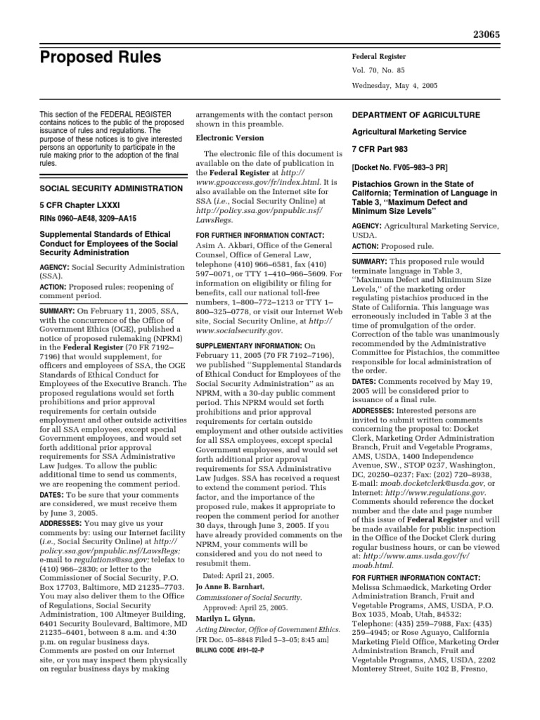 Proposed Rule: Pistachios Grown In— California | PDF | Social Security ...