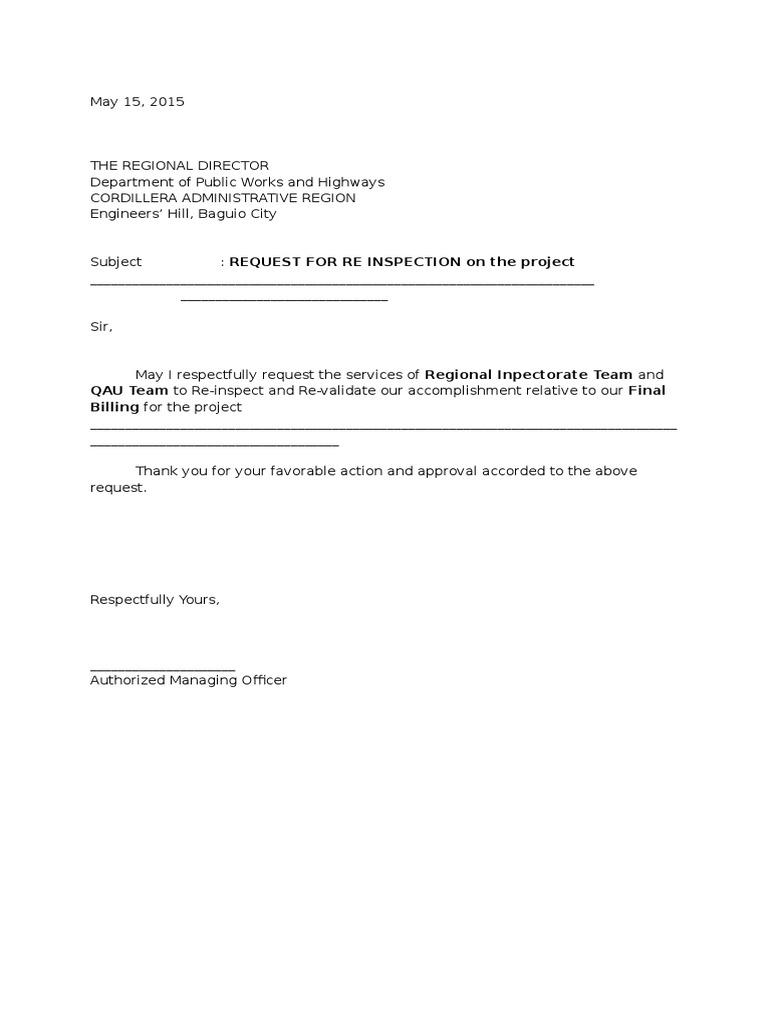 Sample Request Letter of Inspection PDF