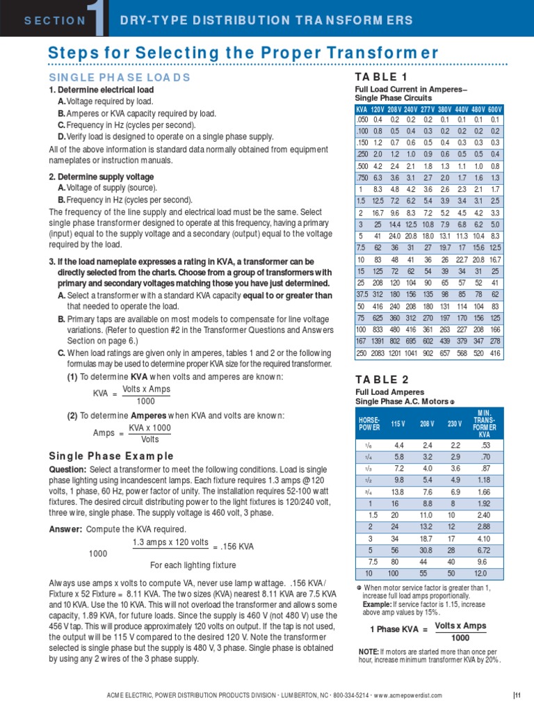 Three Phase Transformer Sizing Guide | PDF