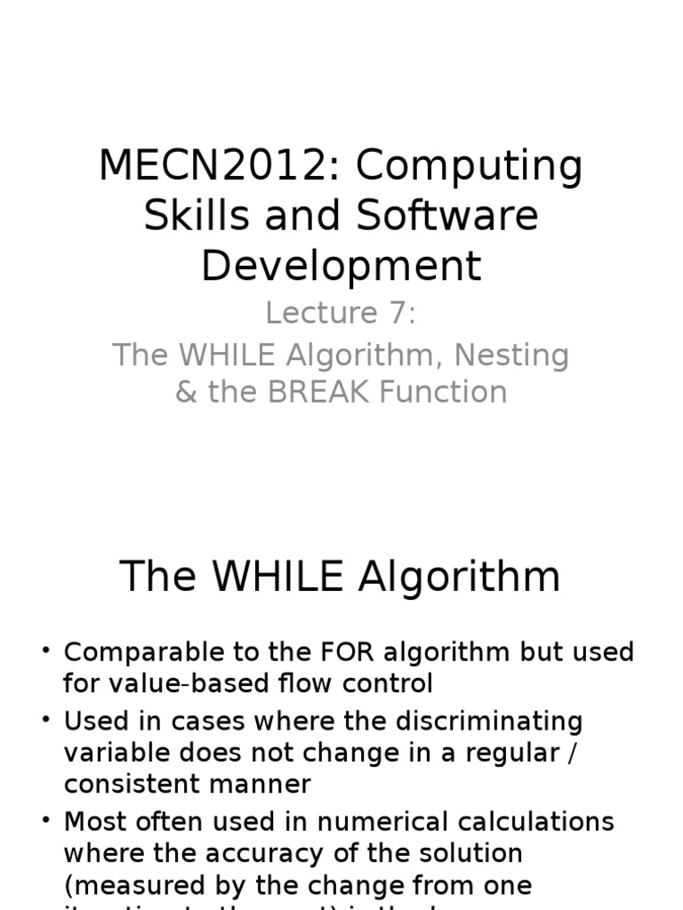 WHILE Algorithm and Nesting Explained | PDF | Control Flow | Algorithms