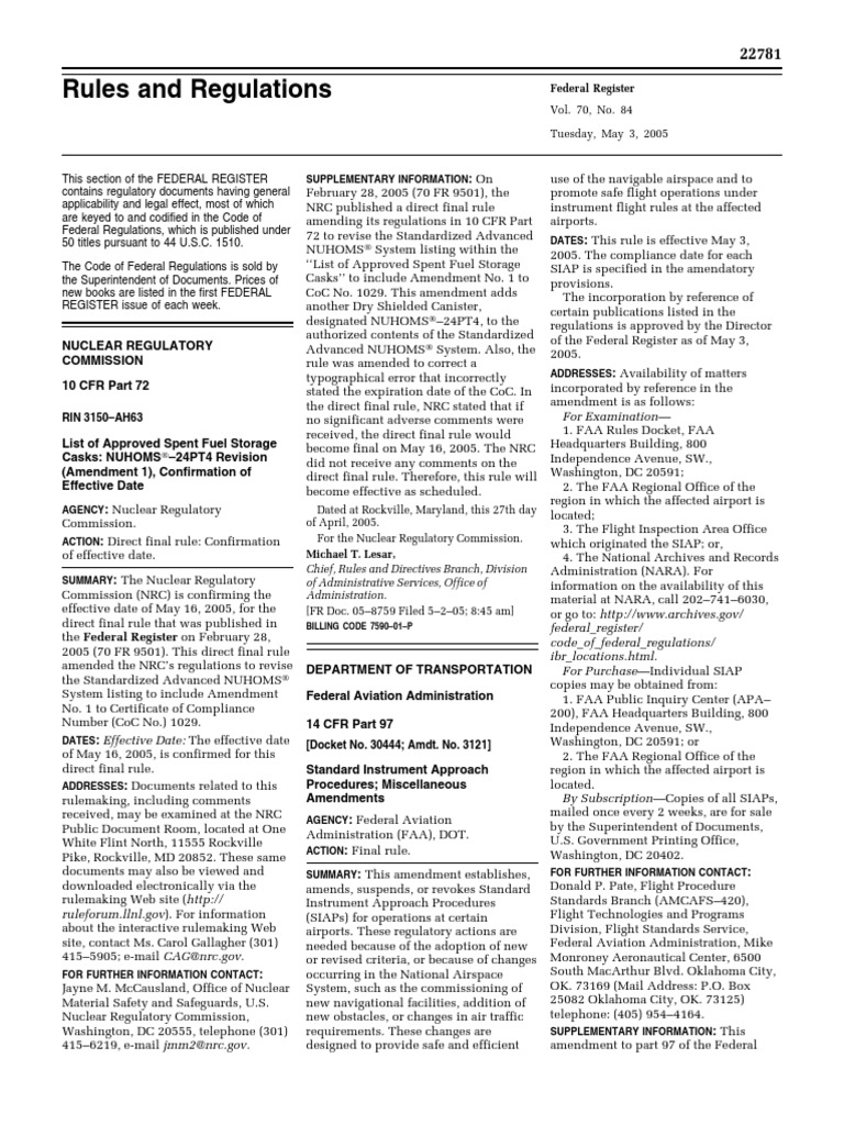 Rule Spent Nuclear Fuel and High Level Radioactive Waste Independent