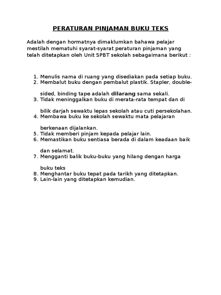 Peraturan Pinjaman Buku Teks Pdf