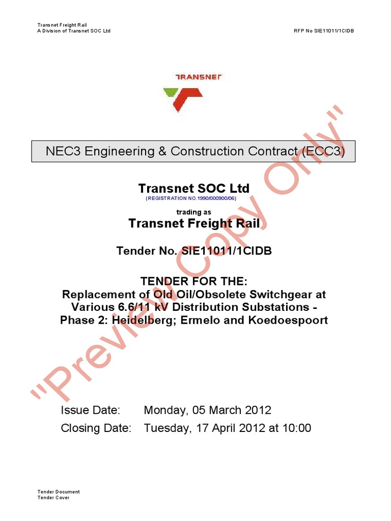 Transnet (NEC3) Tender Document | PDF | Supply Chain | Political Corruption, image size:768x1024