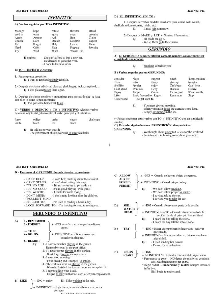 Gerundios E Infinitivos Con Ejercicios Propuestos Pdf Linguistic Typology Language Mechanics