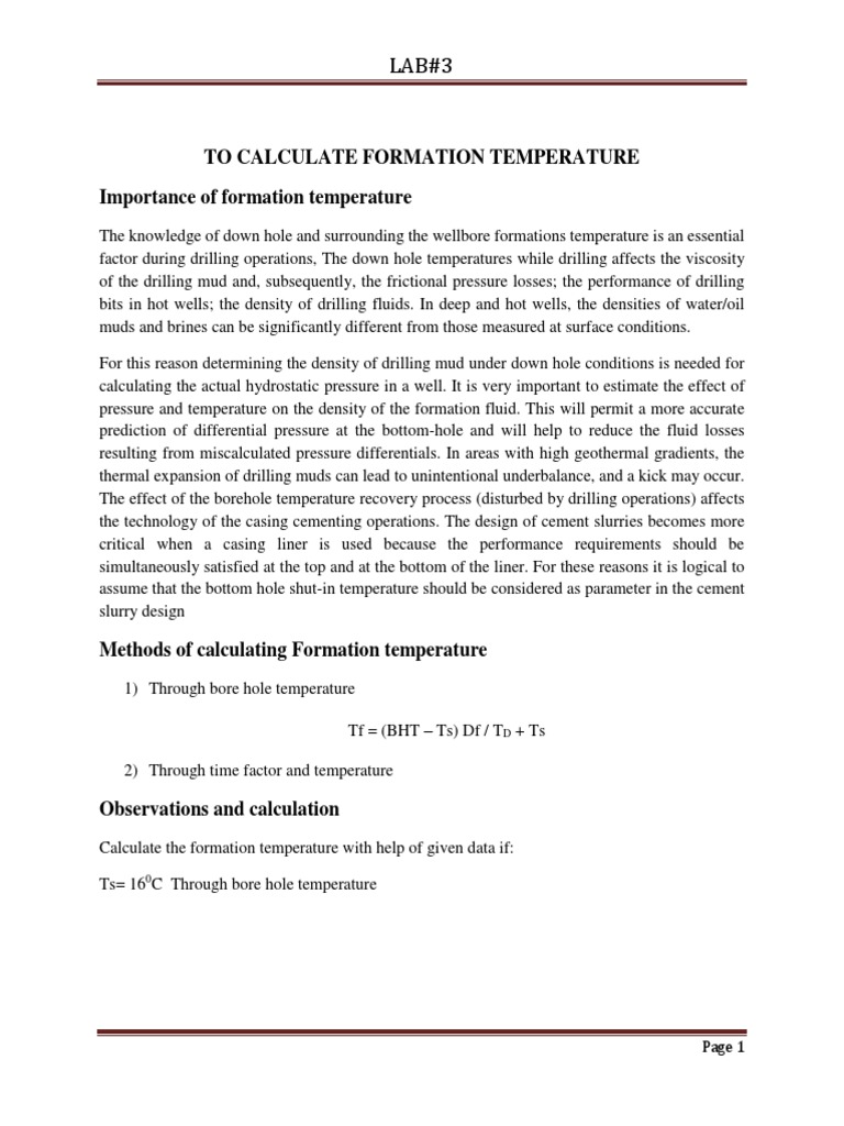 To Calculate Formation Temperature Importance of Formation Temperature