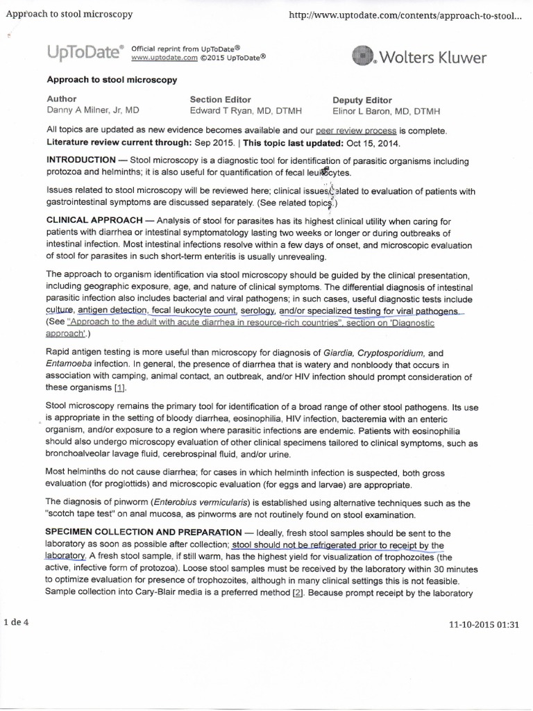 Approach to Stool Microscopy Infection Public Health