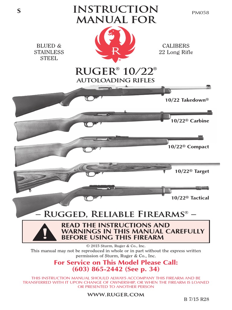 Rare 2014 Sturm/Ruger Model 10/22 Auto Loader Rifle Owner's Instruction Manual 