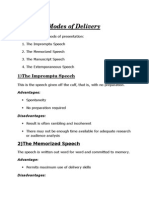 Four Modes of Presentation: Impromptu, Memorized, Manuscript & Extemporaneous Speeches