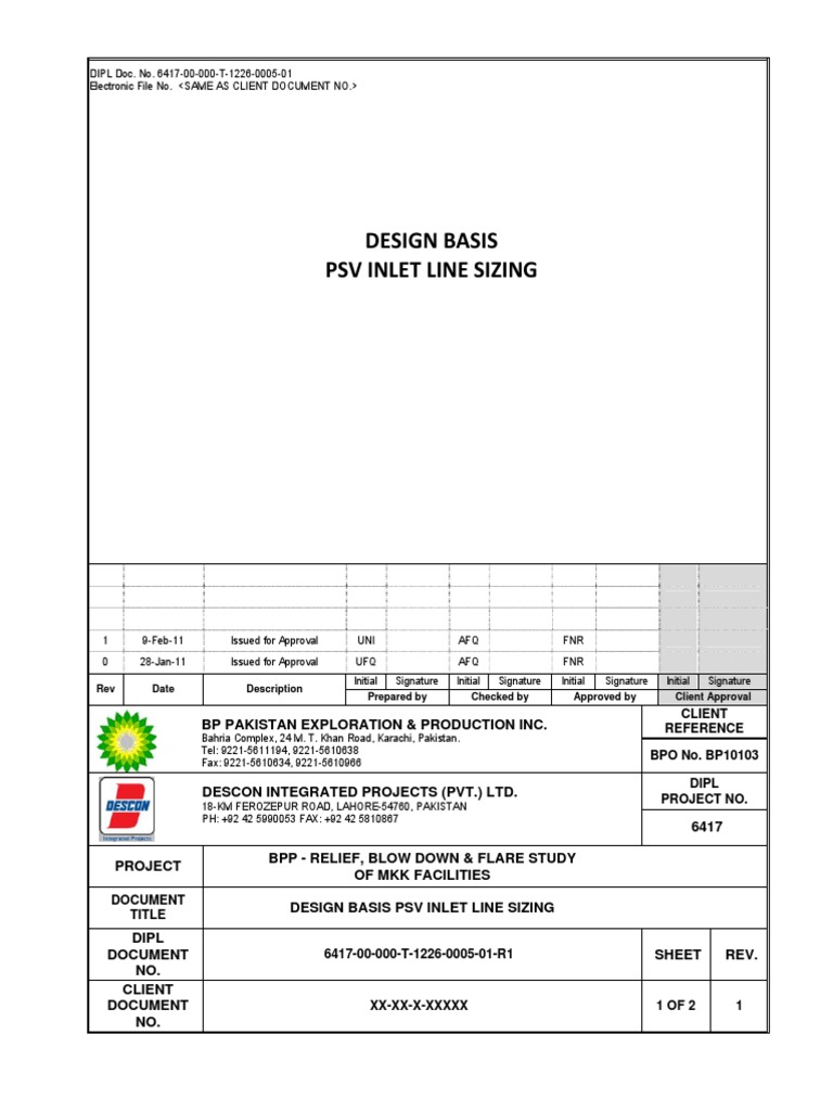 PSV Inlet Line Sizing Design Basis | PDF
