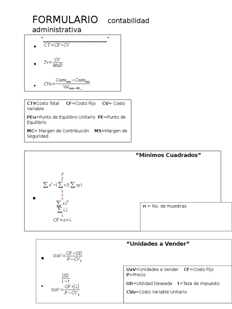 Fórmulas Clave En Contabilidad Administrativa Pdf