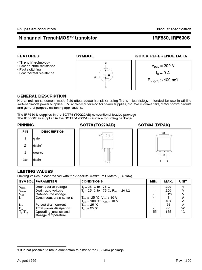 Datasheet Irf630 PDF Field Effect Transistor Transistor